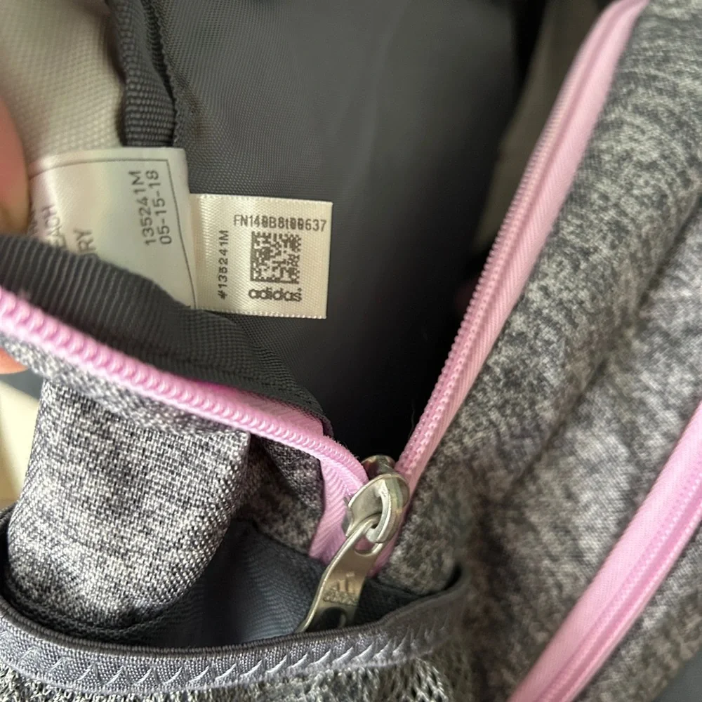 Adidas Gray Backpack with Pink Accents Extra Large Capacity Multiple Pockets